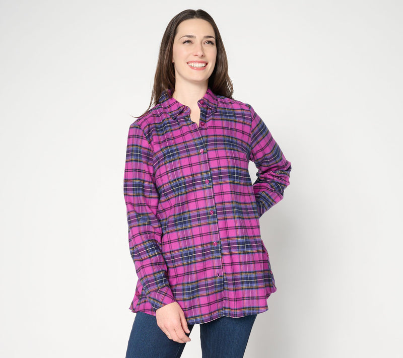 Joan Rivers Petite Double Brushed Flannel Swing Button Down Shirt — View 11