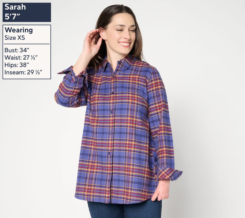 Joan Rivers Petite Double Brushed Flannel Swing Button Down Shirt — View 3