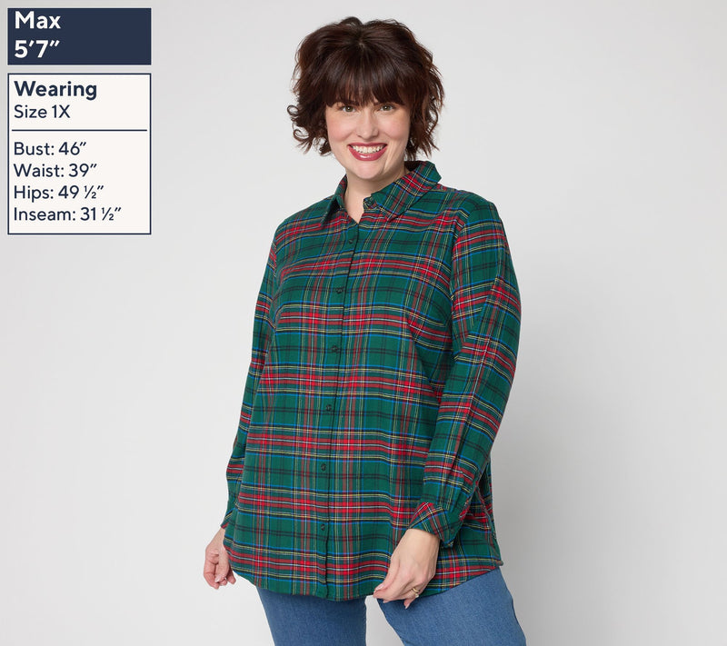 Joan Rivers Petite Double Brushed Flannel Swing Button Down Shirt — View 2