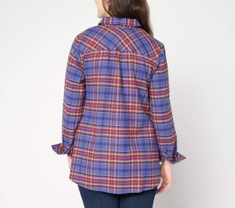 Joan Rivers Petite Double Brushed Flannel Swing Button Down Shirt — View 4