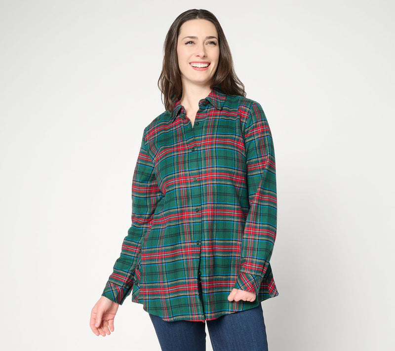 Joan Rivers Petite Double Brushed Flannel Swing Button Down Shirt — View 14