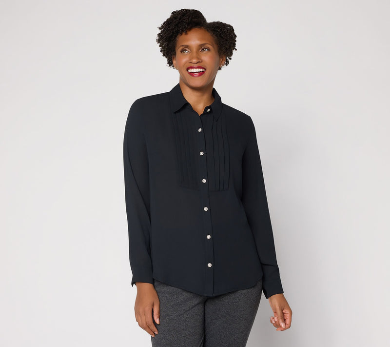 Joan Rivers Pintuck Long Sleeve Blouse with Sparkle Buttons — View 10