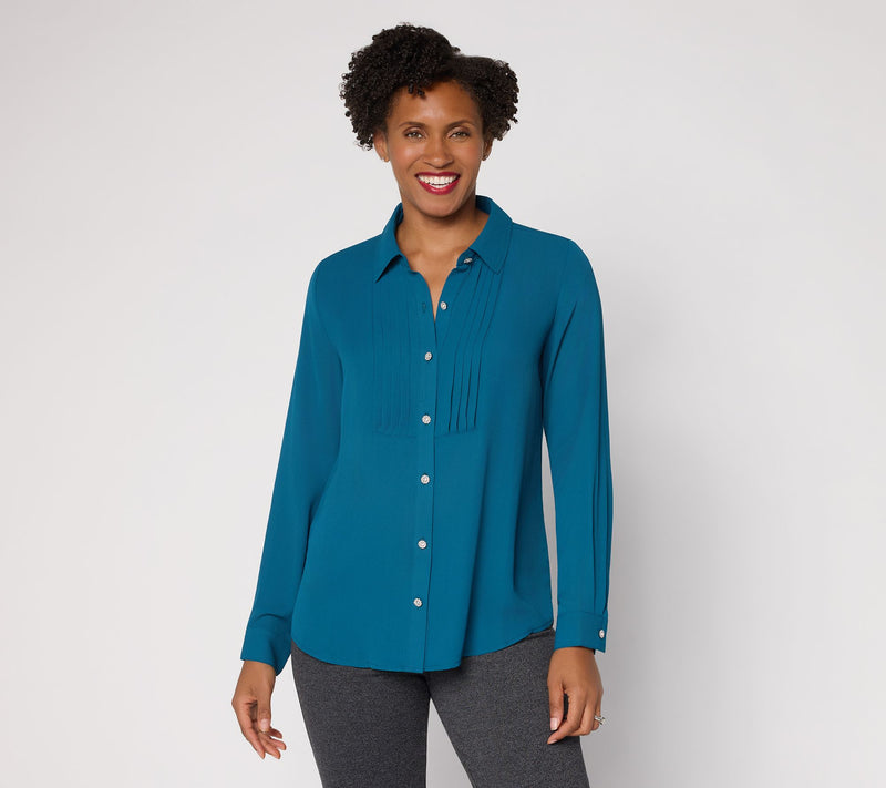 Joan Rivers Pintuck Long Sleeve Blouse with Sparkle Buttons — View 11