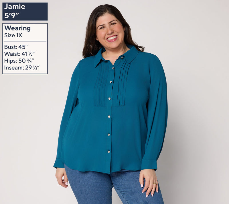 Joan Rivers Pintuck Long Sleeve Blouse with Sparkle Buttons — View 2