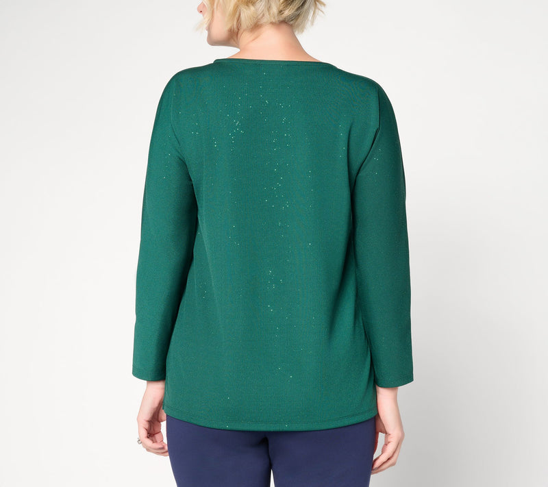 Joan Rivers Bateau Neck Sparkle Crepe 3/4-Sleeve Top — View 6