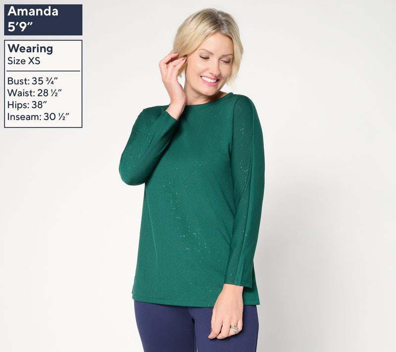 Joan Rivers Bateau Neck Sparkle Crepe 3/4-Sleeve Top — View 5
