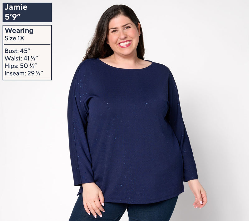 Joan Rivers Bateau Neck Sparkle Crepe 3/4-Sleeve Top — View 4