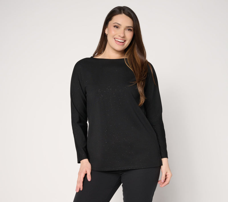 Joan Rivers Bateau Neck Sparkle Crepe 3/4-Sleeve Top — Main view