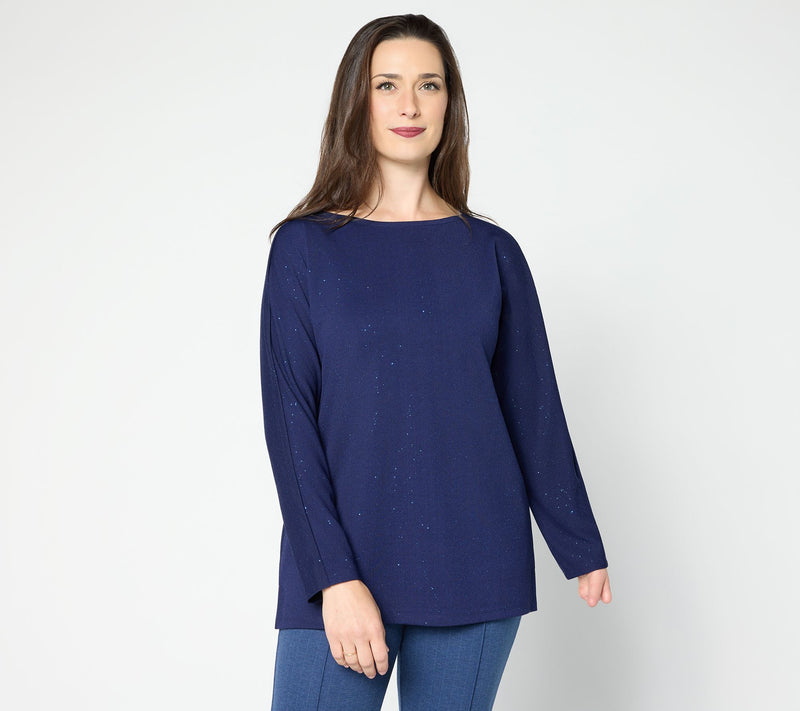 Joan Rivers Bateau Neck Sparkle Crepe 3/4-Sleeve Top — View 11