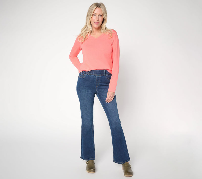 Denim & Co. Regular Indigo Easy Stretch Full Length Baby Boot Jean — View 5