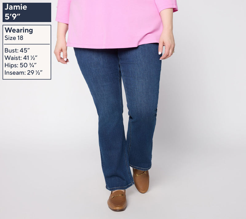 Denim & Co. Regular Indigo Easy Stretch Full Length Baby Boot Jean — View 2