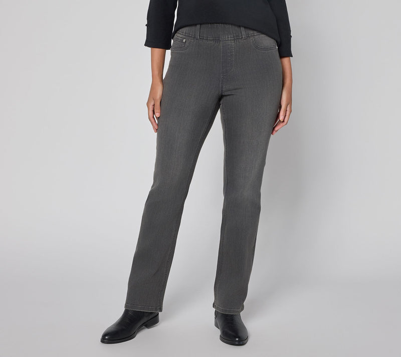 Denim & Co. Petite Black Easy Stretch Full Length Baby Boot Jean — Main view