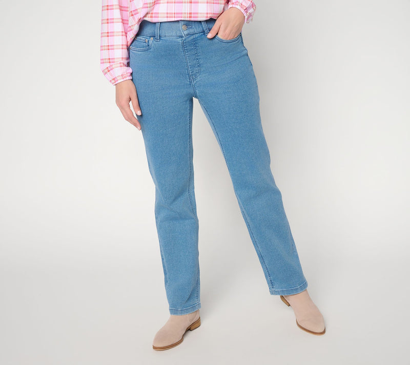 Denim & Co. Regular Comfy Knit Striaght Leg Jeans — View 2