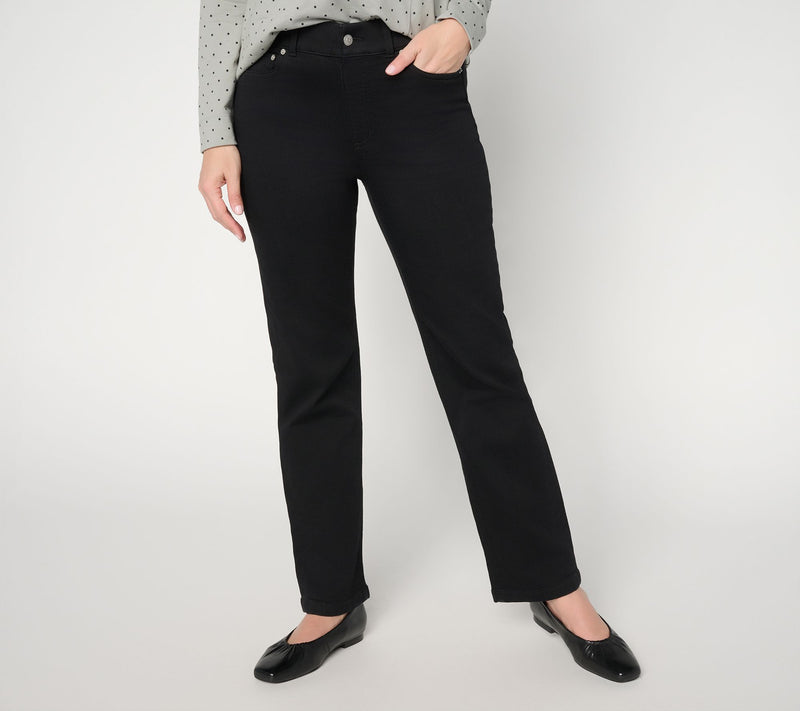 Denim & Co. Petite Comfy Knit Straight Leg Jeans — View 3