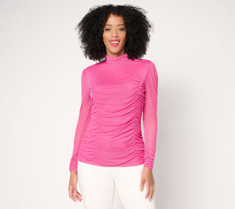 Mally Roncal Illusion Ruched Mock Neck Top — Main view