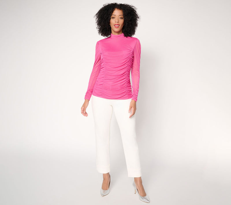 Mally Roncal Illusion Ruched Mock Neck Top — View 5