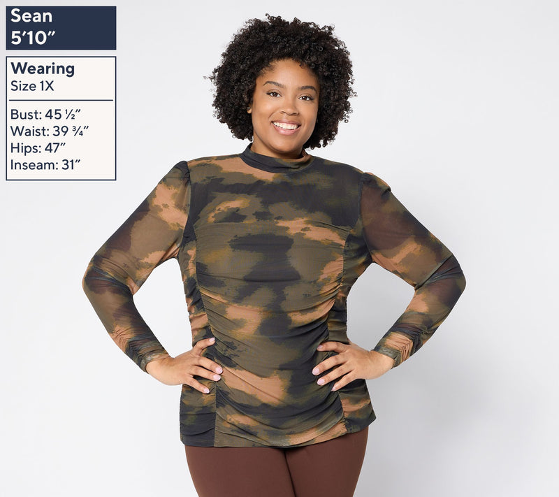 Mally Roncal Illusion Ruched Mock Neck Top — View 2