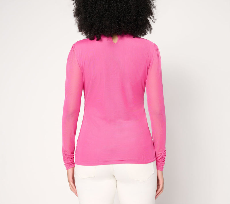 Mally Roncal Illusion Ruched Mock Neck Top — View 4