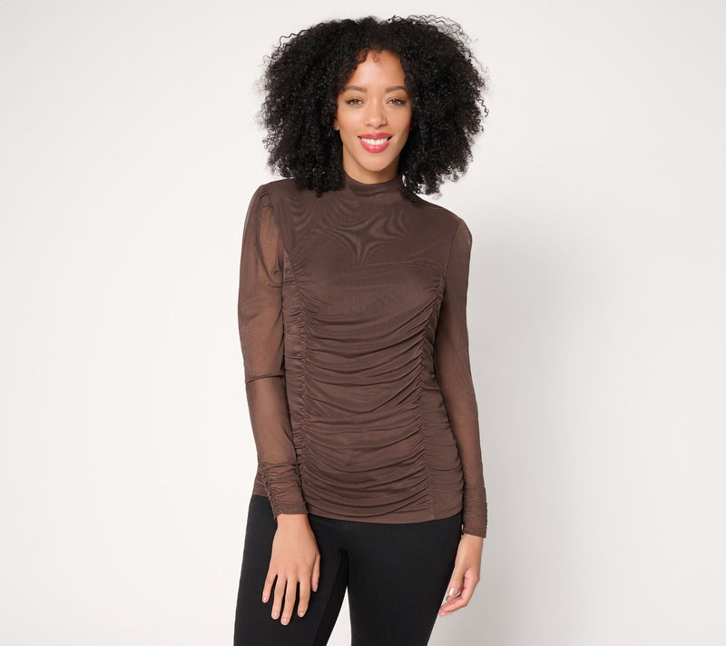 Mally Roncal Illusion Ruched Mock Neck Top — View 11