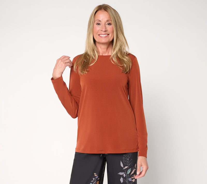 Susan Graver Essentials Liquid Knit Ballet-Neck Top — View 2