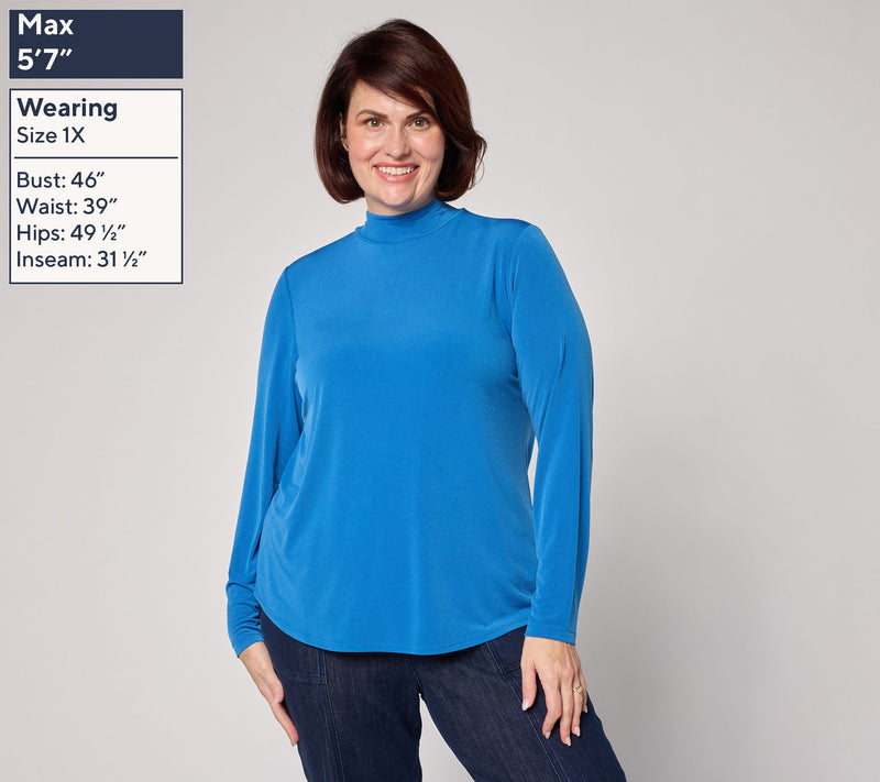 Susan Graver Sleek Essentials Liquid Knit Mock Neck Top — View 2