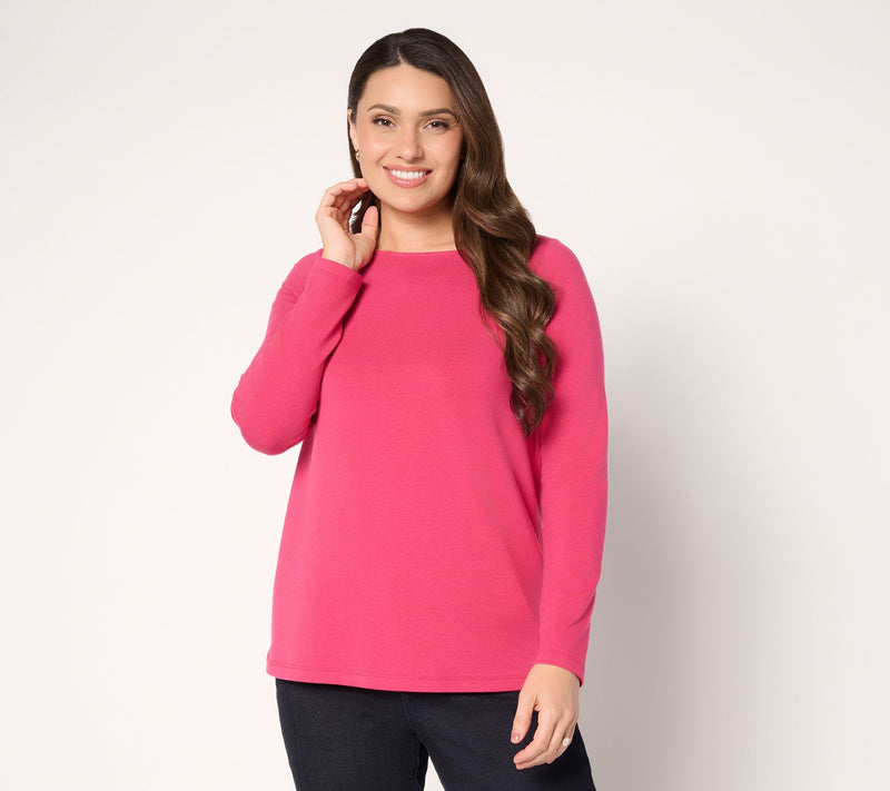 Susan Graver Essentials Comfy Cotton Bateau Neck Top — Main view