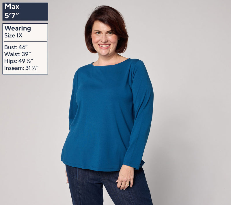 Susan Graver Essentials Comfy Cotton Bateau Neck Top — View 2