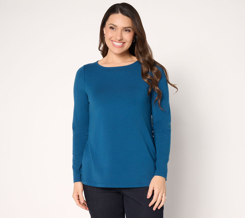 Susan Graver Essentials Comfy Cotton Bateau Neck Top — View 12