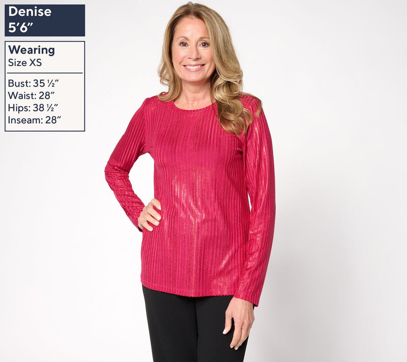 Susan Graver Metallic Rib Knit Crew Neck Top — View 3