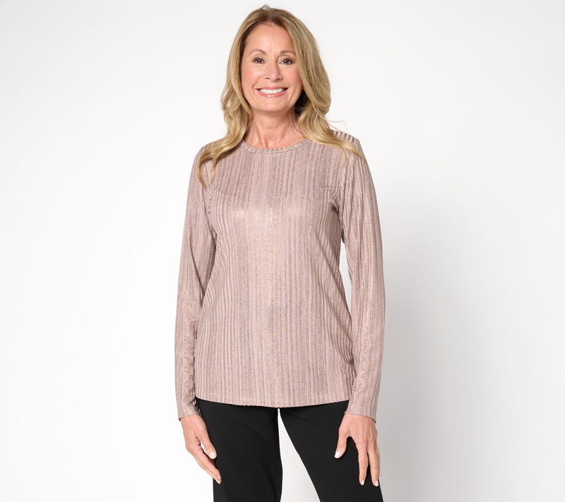 Susan Graver Metallic Rib Knit Crew Neck Top — View 13