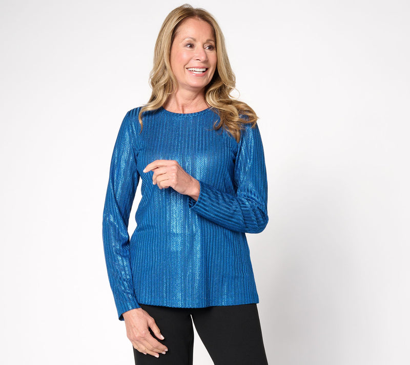 Susan Graver Metallic Rib Knit Crew Neck Top — View 14