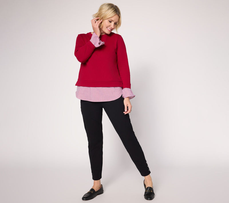 Susan Graver Weekend French Terry with Woven Combo Top — View 5