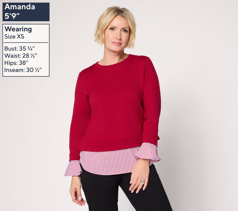 Susan Graver Weekend French Terry with Woven Combo Top — View 3