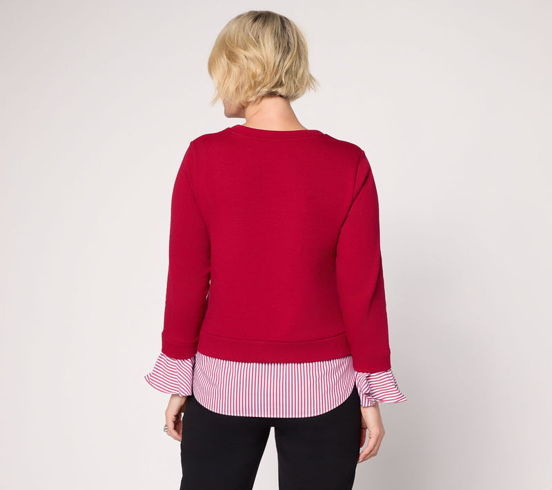 Susan Graver Weekend French Terry with Woven Combo Top — View 4