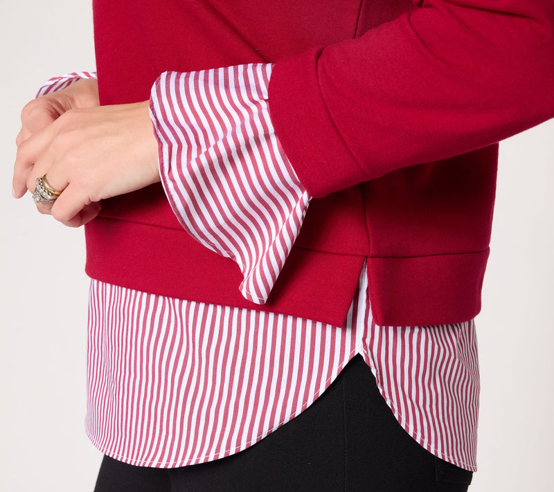 Susan Graver Weekend French Terry with Woven Combo Top — View 6