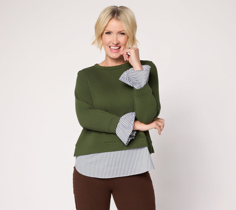 Susan Graver Weekend French Terry with Woven Combo Top — View 14