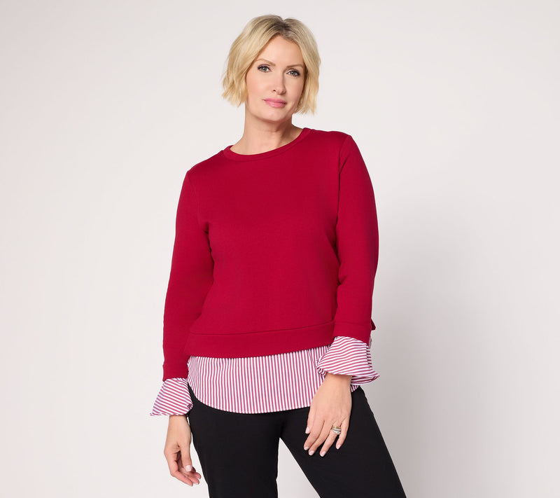 Susan Graver Weekend French Terry with Woven Combo Top — View 15
