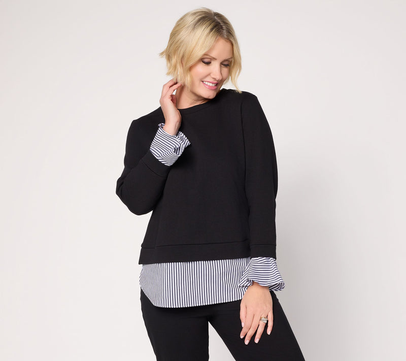 Susan Graver Weekend French Terry with Woven Combo Top — View 16