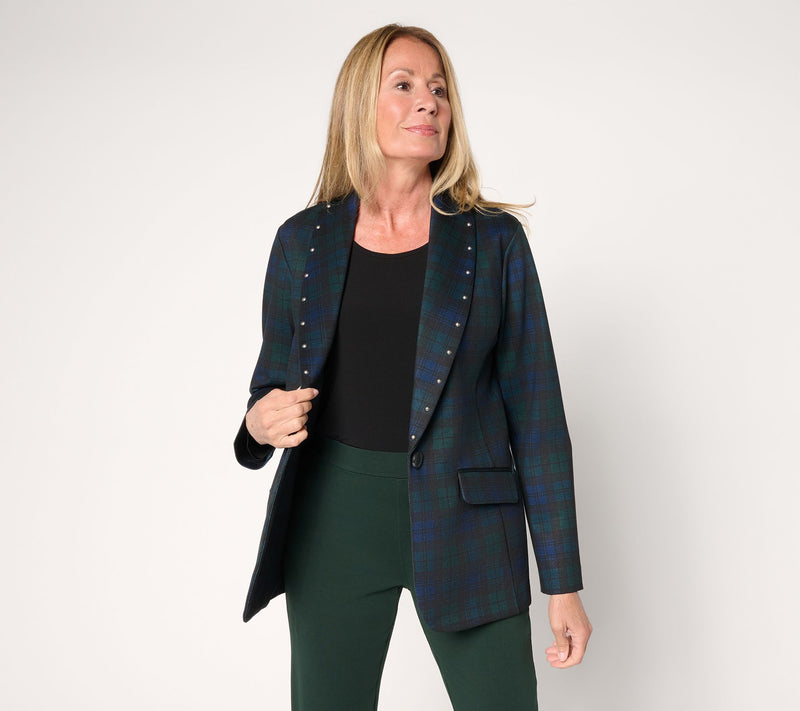GRAVER Susan Graver Regular Printed Ponte Blazer with Studs — View 10