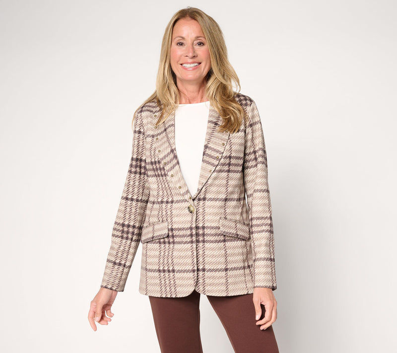 GRAVER Susan Graver Regular Printed Ponte Blazer with Studs — View 11