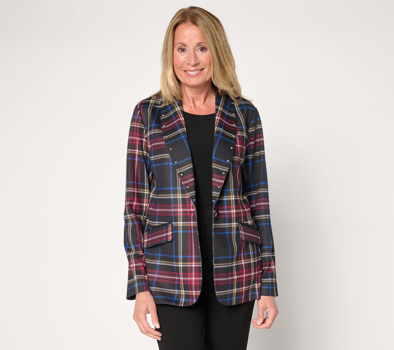 GRAVER Susan Graver Regular Printed Ponte Blazer with Studs — View 12