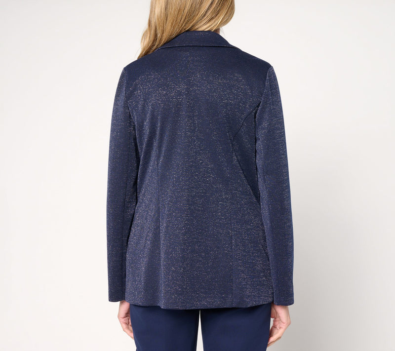 Susan Graver Regular Soft Metallic Knit Notch Collar Blazer — View 4