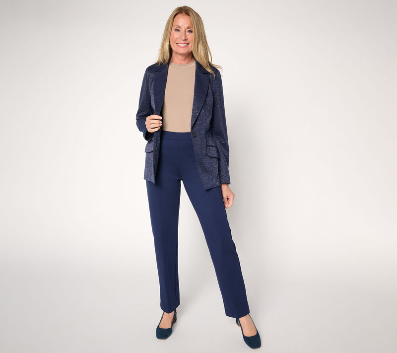 Susan Graver Regular Soft Metallic Knit Notch Collar Blazer — View 5