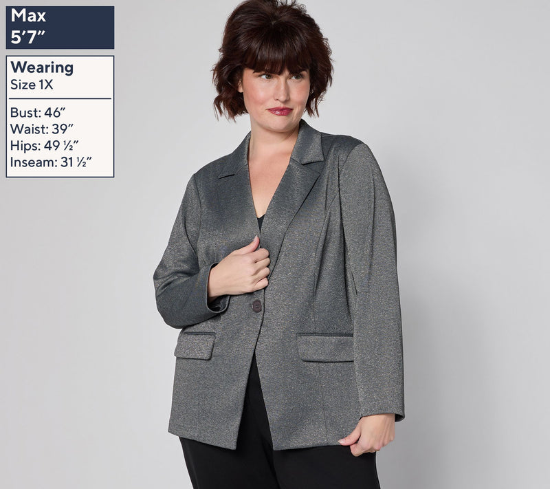 Susan Graver Regular Soft Metallic Knit Notch Collar Blazer — View 2