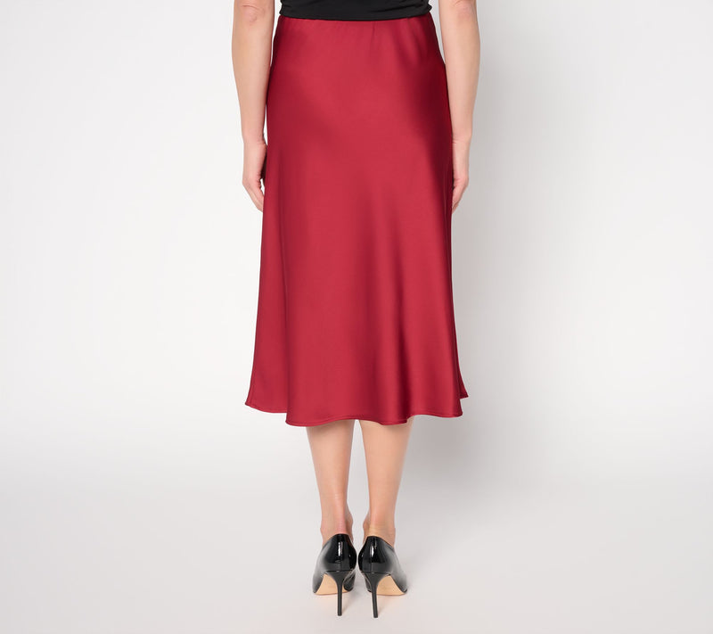 Susan Graver Petite Satin Pull-On Midi Skirt — View 5