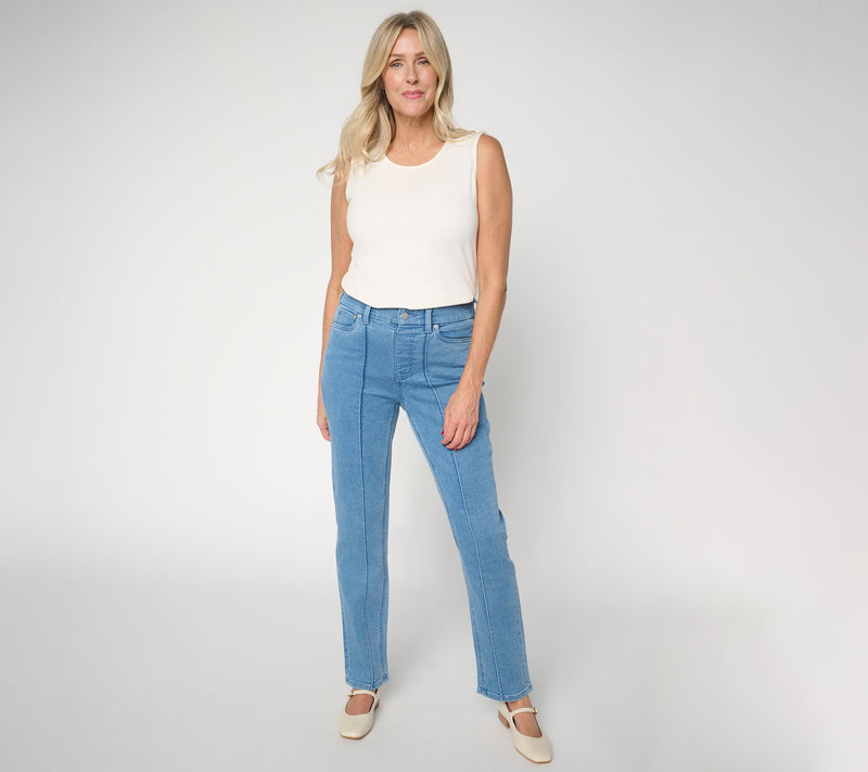 Denim & Co. Petite Comfy Knit Straight Leg Pintuck Pants — View 5