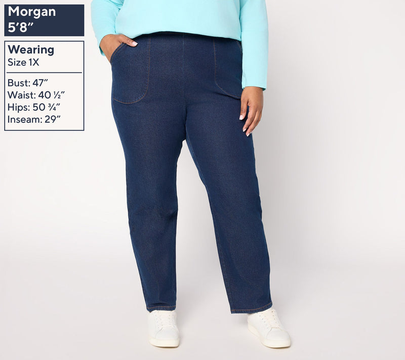 Denim & Co. Petite Indigo Flat Front Denim Side Pocket Pant — View 2