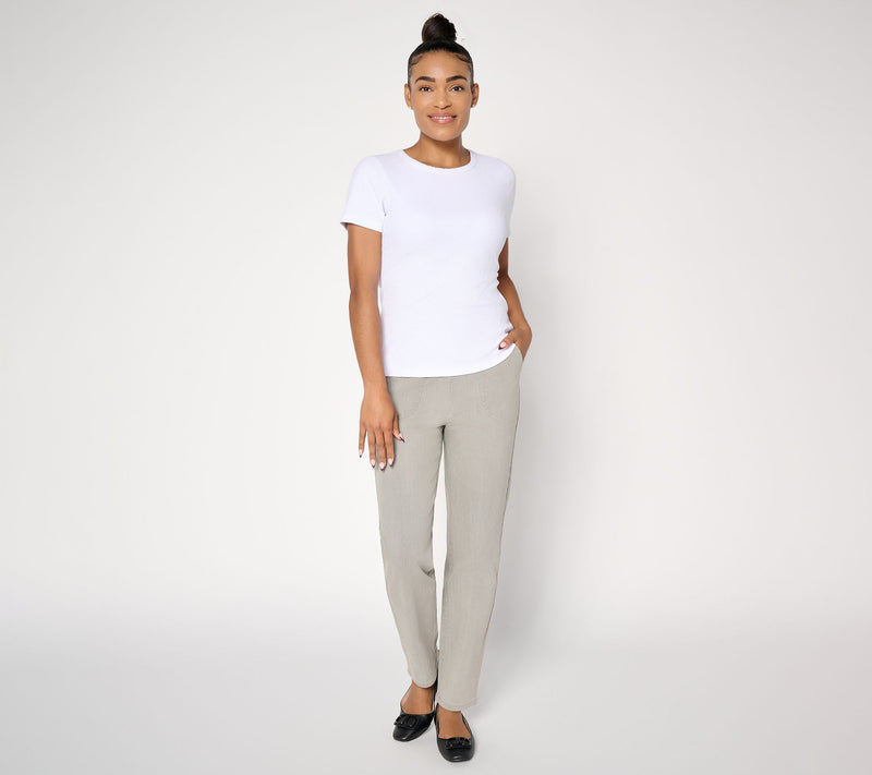 Denim & Co. Petite Black Flat Front Denim Side Pocket Pant — View 5