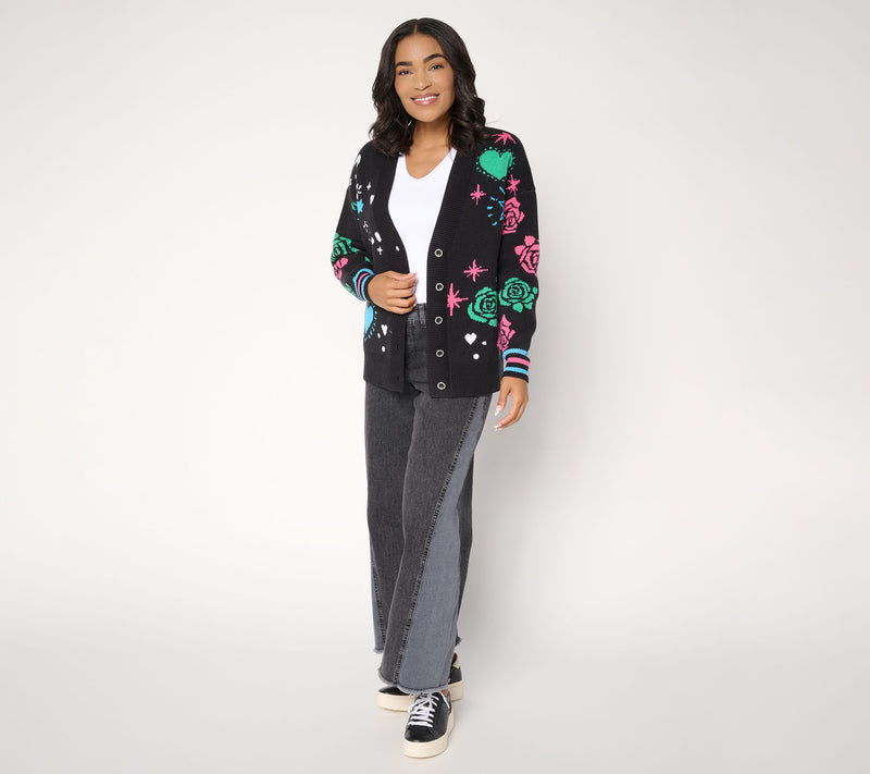 Mally Roncal Happy Love Jacquard Cardigan Sweater — View 4