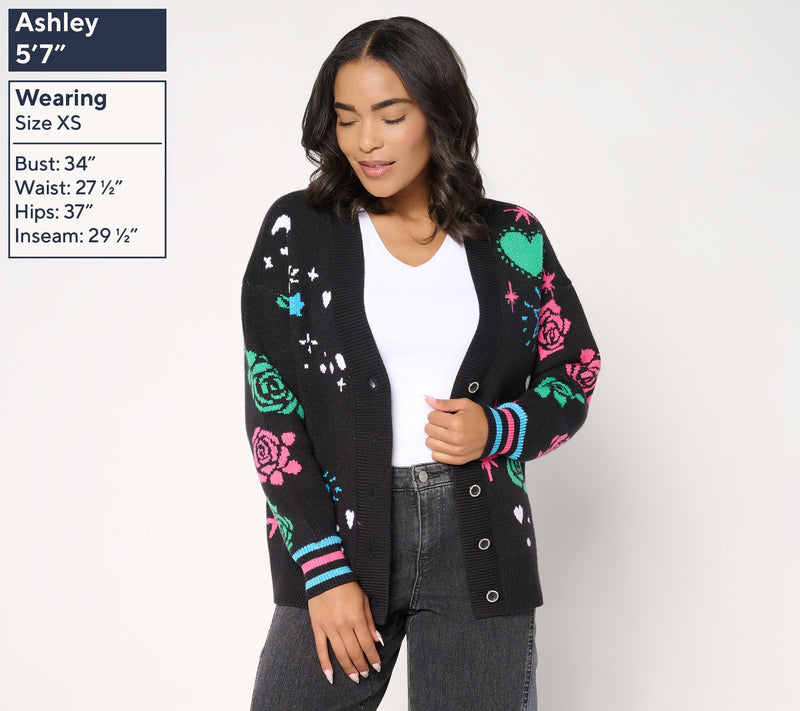 Mally Roncal Happy Love Jacquard Cardigan Sweater — View 2